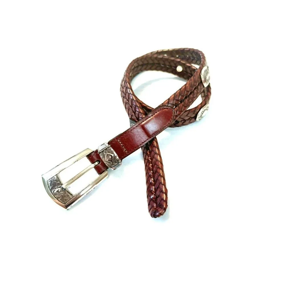 Brighton Brown Woven Leather with Silver Conchos Women’s Belt 28 / S Western